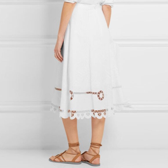 TEMPERLY LONDON Bellanca Embroidered Cotton Poplin Midi Skirt - Picture 2 of 14
